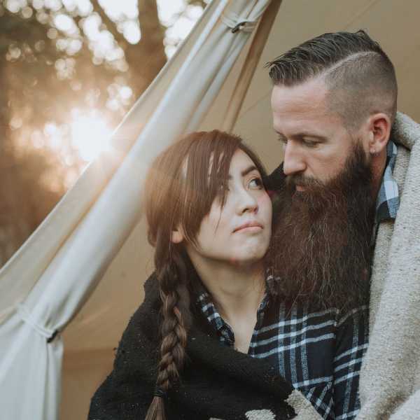 couple cozy in a tent