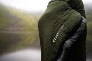 sleeping bag near lake