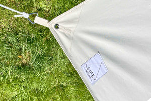 details of awning with grommet and rope