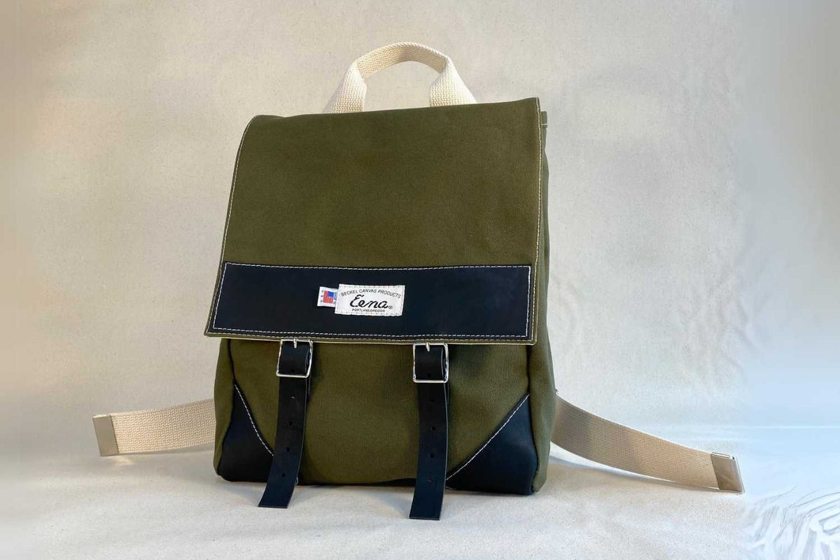 green canvas backpack