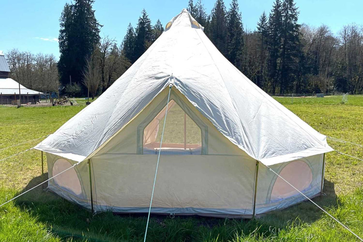rear window feature of bell tent on farm
