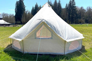 rear window feature of bell tent on farm