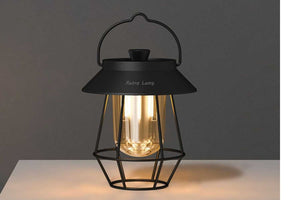 black retro lantern on table