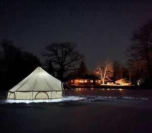 canvas tent in winter