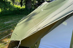 close up of green tent cover