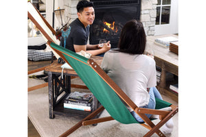 people sitting in glider chairs