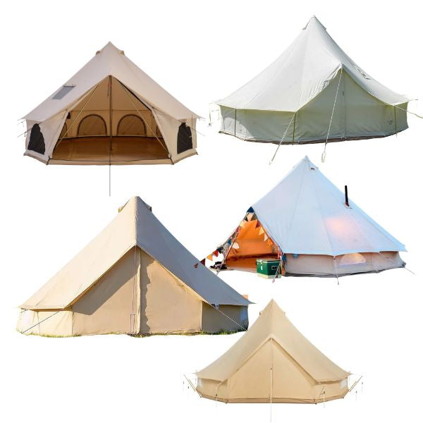5 different branded bell tents