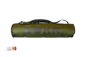 born green bedroll rolled up