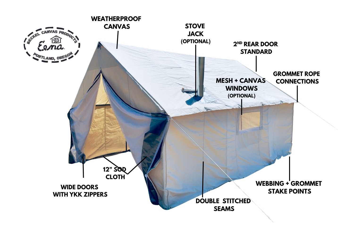 canvas tents made in usa 15' x 18' Eena Wall Tent