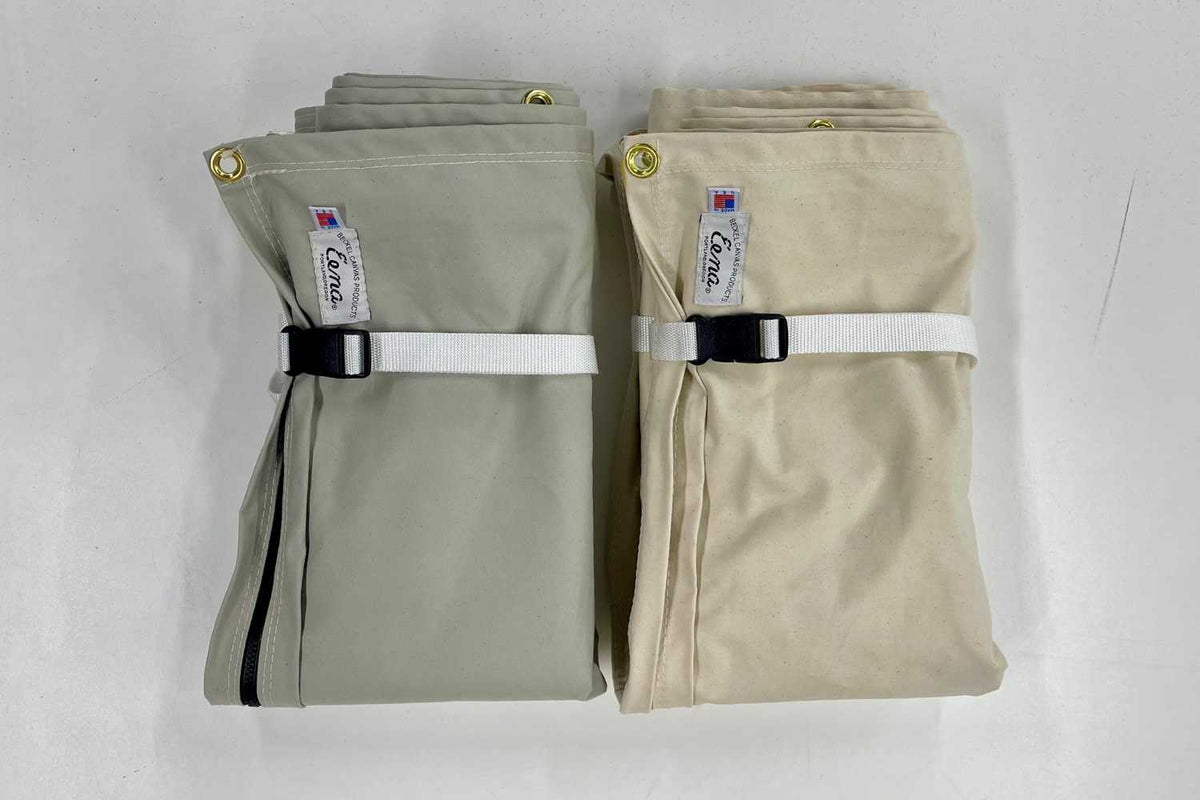 2 canvas bedrolls green and white