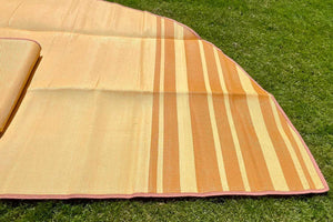 close up of yellow bell tent rug