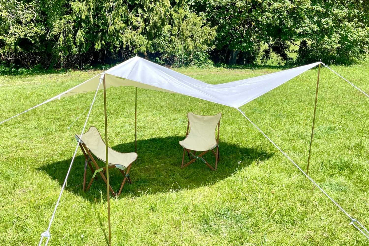 top view of stretch tent canvas with chairs 