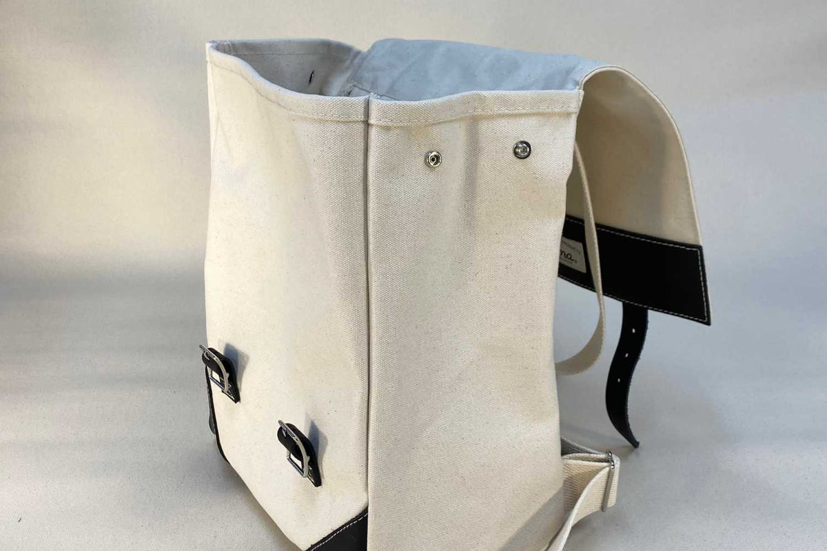 side of white backpack