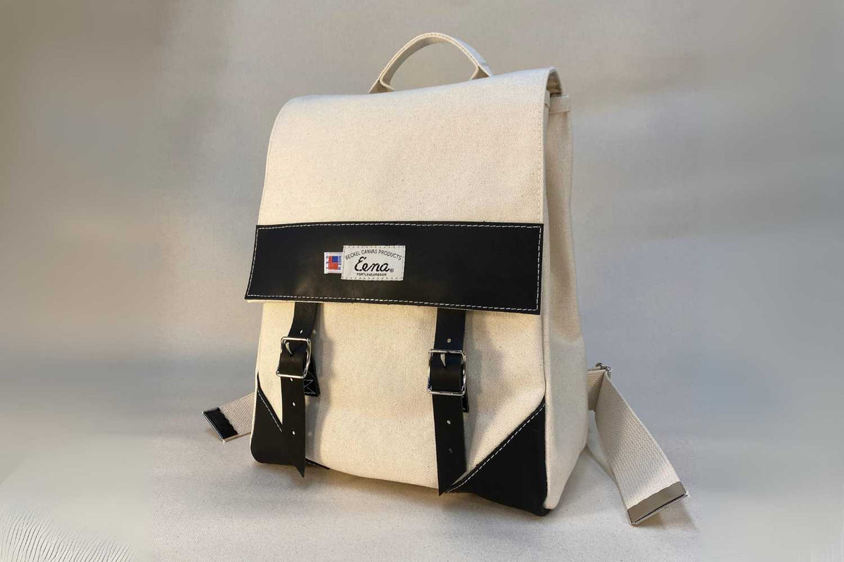white canvas backpack