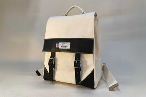 white canvas backpack
