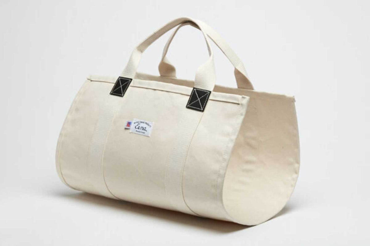 white canvas log tote without wood 
