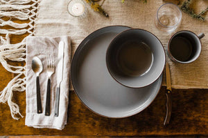 table setting of enamelware