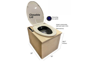 white and wood composting toilet features