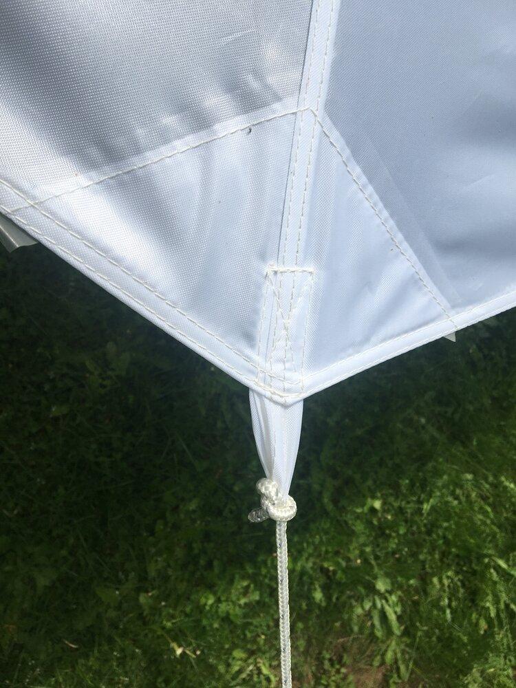 guy rope tied to shade tent