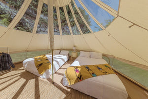 transparent ceiling 19 ft bell tent queen beds