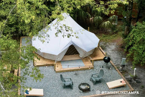 aerial view of canvas tent campsite