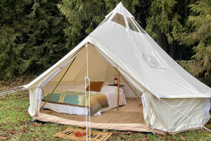 bed in 13 foot bell tent