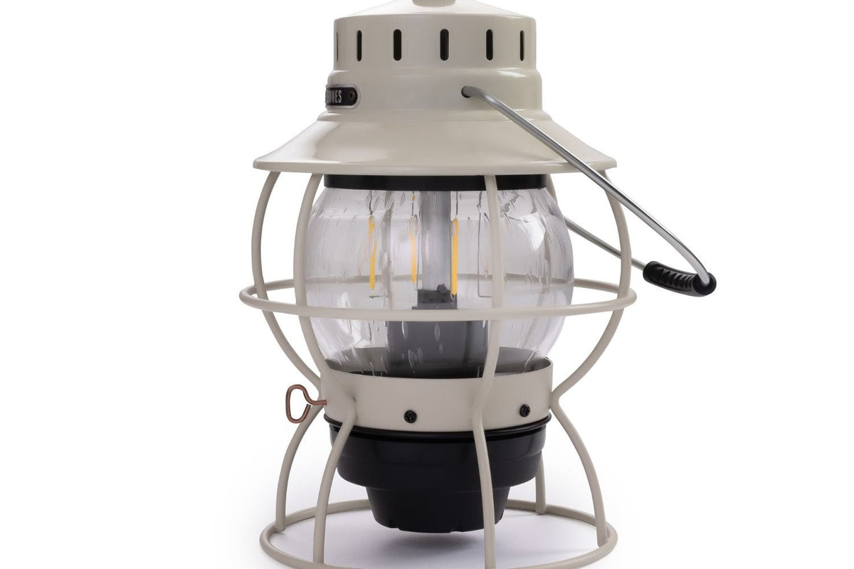 side of white camping lantern