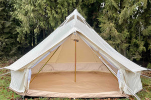 empty bell tent in woods