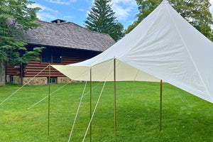 close up of pole shelter tent