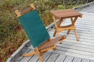 chair with folding table on deck