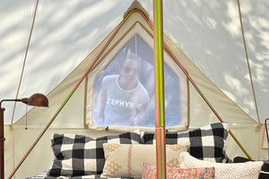 large wall window on bell tent