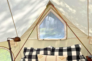 large window on canvas tent