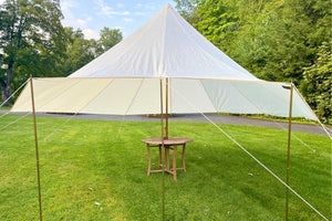 inside of lounge tent with a table