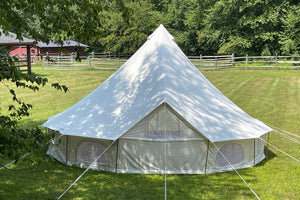 rear of 20 foot bell tent with large window
