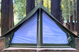 mesh in front of double door green pup tent