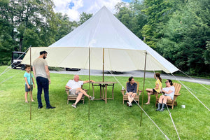 family in shade structure