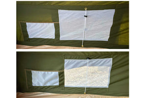windows of aframe tent