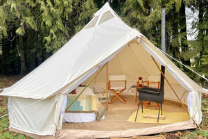 hot tent with stove in woods